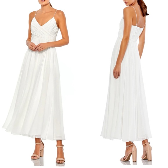 Mac Duggal Dresses & Skirts - MAC DUGGAL Faux Wrap Sleeveless Flowy MIDI Dress White 70099
